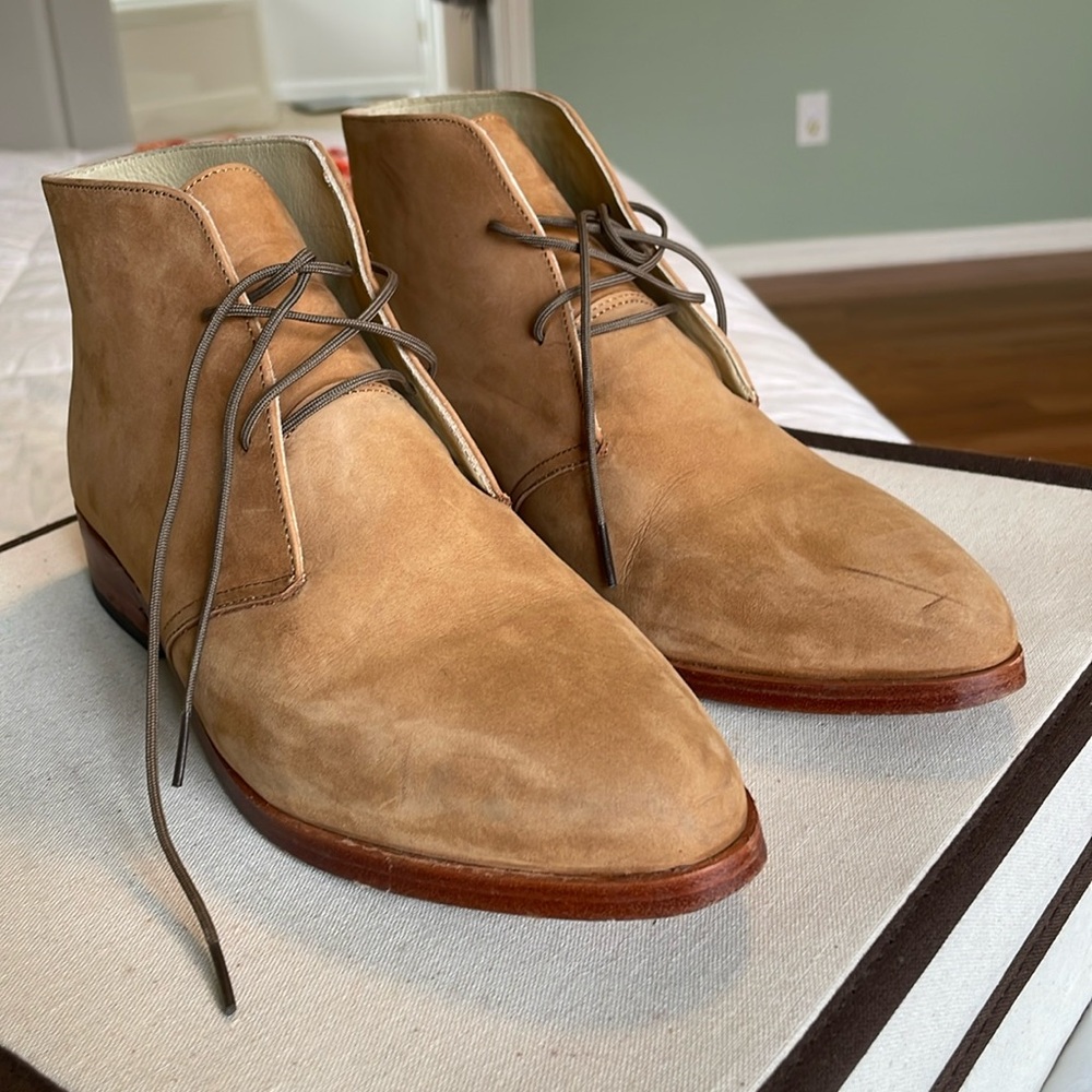Nisolo leather ankle booties, almond tip, wood sole lightly worn - SIZE 8